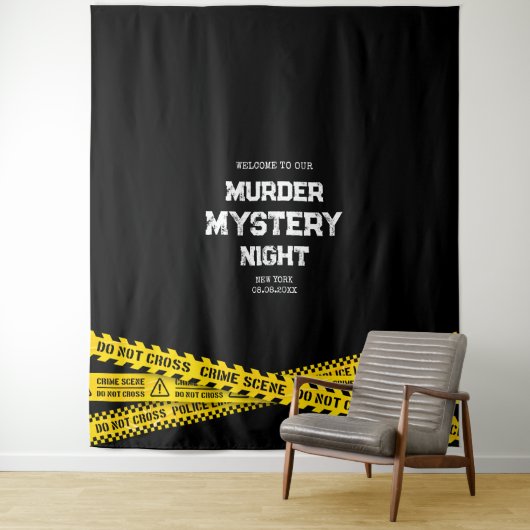 黄色の警察テープで飾られた殺人ミステリー夜 タペストリー (インサイチュ)