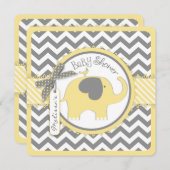 黄色の象とシェブロンプリントのベビーシャワー 招待状 (正面/裏面)