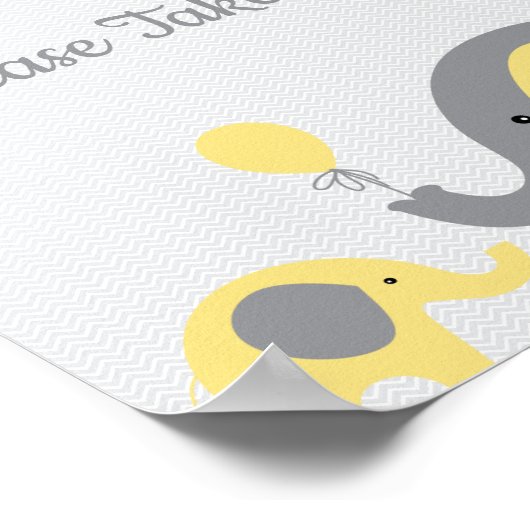 黄色の象の赤ちゃんシャワーは1つのサインを取る ポスター (角)