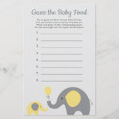 黄色の象の赤ちゃんシャワー推測ベビー食べ物ゲーム チラシ (正面)
