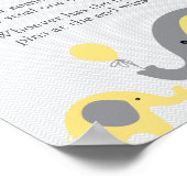 黄色の象の赤ちゃんシャワー言わないベビー標識 ポスター (角)