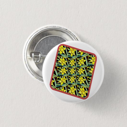 黄色の貴重な花のパターン 缶バッジ (正面&裏面)