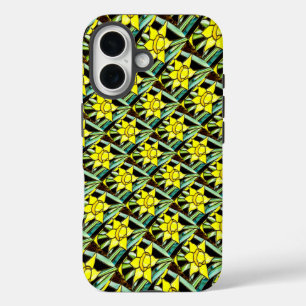 黄色の貴重な花のパターン iPhone 16ケース