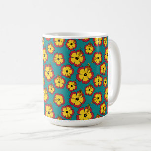 黄色の赤いハイビスカス熱帯花パターン コーヒーマグカップ