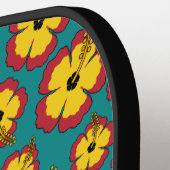 黄色の赤いハイビスカス熱帯花パターン ピックルボールラケット (左詳細)