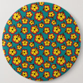 黄色の赤いハイビスカス熱帯花パターン 缶バッジ (正面)