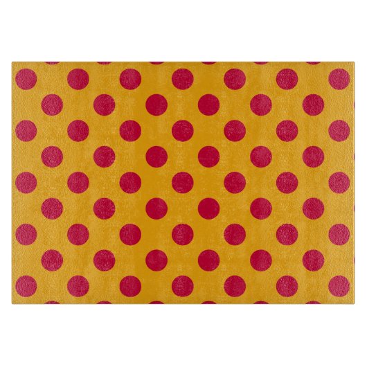 黄色の赤い水玉模様 カッティングボード (正面)