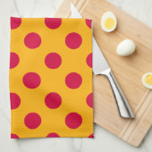 黄色の赤い水玉模様 キッチンタオル (四つ折り)