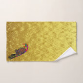 黄色の赤い緑の青い金ゴールド箔のパロット バスタオルセット (ハンドタオル)