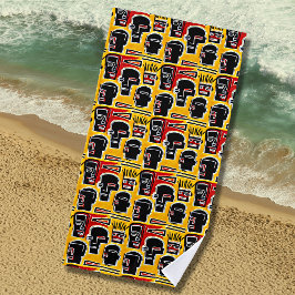 黄色の赤い黒い抽象芸術ヘッド ビーチタオル