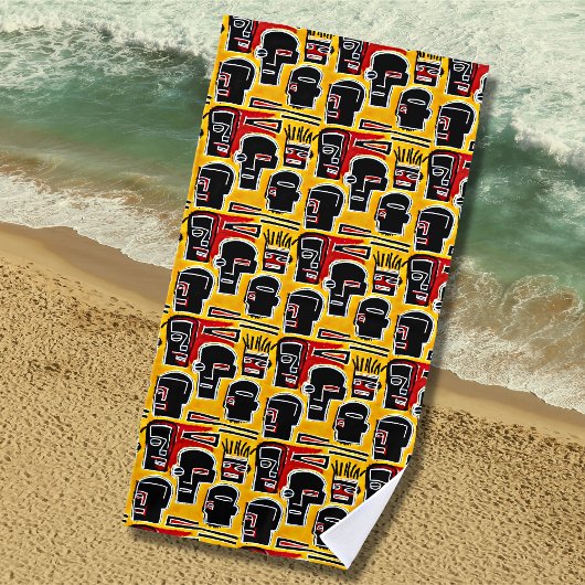 黄色の赤い黒い抽象芸術ヘッド ビーチタオル