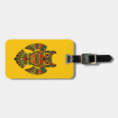 黄色の赤くおよび黒いHaidaの精神のフクロウ ラゲッジタグ (正面横)