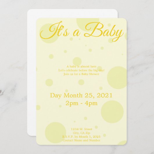 黄色の赤ちゃんシャワーの招待状 案内状 (正面/裏面)