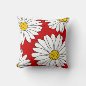 黄色の赤と白デイジー クッション (正面)