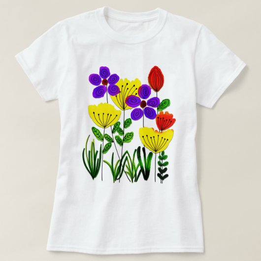 黄色の赤と青の花 Tシャツ (デザイン正面)