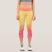 黄色の赤のグラデーションの格子模様 カプリレギンス (正面)