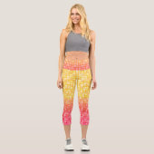 黄色の赤のグラデーションの格子模様 カプリレギンス (正面)