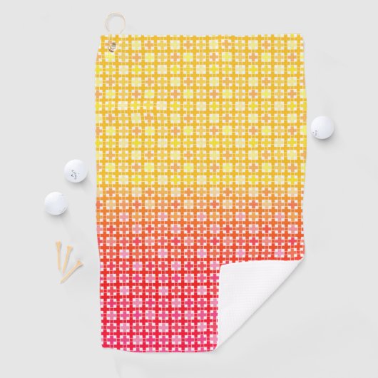 黄色の赤のグラデーションの格子模様 ゴルフタオル (インサイチュ)