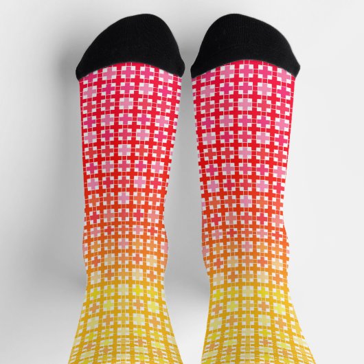 黄色の赤のグラデーションの格子模様 ソックス (上部)