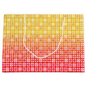 黄色の赤のグラデーションの格子模様 ラージペーパーバッグ (正面)