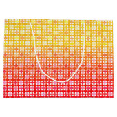 黄色の赤のグラデーションの格子模様 ラージペーパーバッグ (裏面)