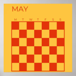 黄色の赤の未加工市松模様に5月のカレンダー ポスター