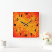 黄色の赤オレンジの水彩アクリルの壁掛け スクエア壁時計 (ホーム)
