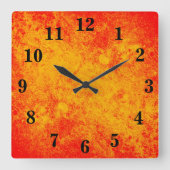 黄色の赤オレンジの水彩アクリルの壁掛け スクエア壁時計 (正面)