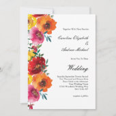 黄色の赤ピンクのオレンジ色の水の色のフローラ結婚 招待状 (正面)