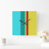 黄色の赤数々の色パタストライプのーン スクエア壁時計 (ホーム)