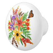 黄色の赤紫色の水色の花蝶 セラミックノブ (右)