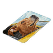 黄色の車に乗った幸せな犬のアートプリント マグネット (左側)
