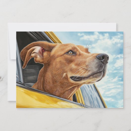 黄色の車の犬のアートプリント カード (正面)