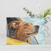黄色の車の犬のアートプリント カード (スタンド正面)