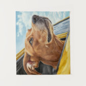 黄色の車の犬のアートプリント タペストリー (正面)