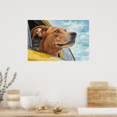 黄色の車の犬のアートプリント ポスター (キッチン)