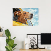 黄色の車の犬のアートプリント ポスター (ホームオフィス)