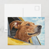 黄色の車の犬のアートプリント ポストカード (正面/裏面)