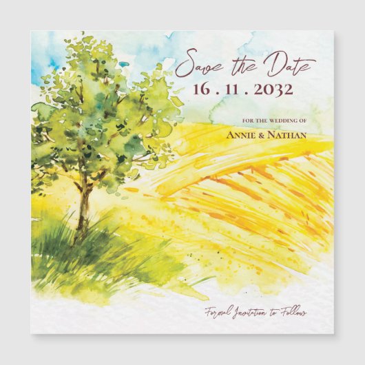 黄色の農地のランドスケープ結婚式の日付を保存 (正面)
