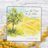 黄色の農地のランドスケープ結婚式の日付を保存