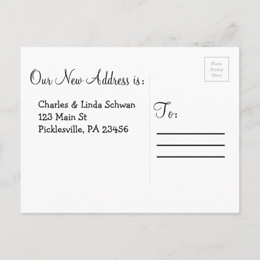 黄色の通知はがきを移動ストライプの中 案内ポストカード (裏面)