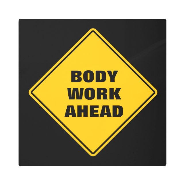 黄色の道路標識体前警戒ダイヤモンド メタルプリント (正面)