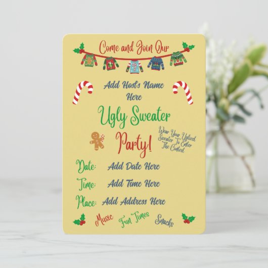 黄色の醜いクリスマスセーターパーティー 招待状 (スタンド正面)