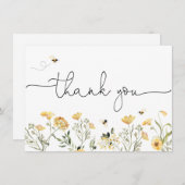 黄色の野の花と蜂の感謝カード サンキューカード (正面/裏面)