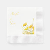黄色の野パーソナライズされた花結婚のカクテル 縁ありカクテルナプキン (正面)