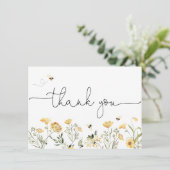 黄色の野生の花と蜂の感謝カード サンキューカード (スタンド正面)