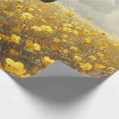 黄色の野生の花の切り離し付きの黒いスタリオン ラッピングペーパー (角)