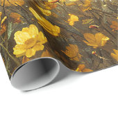黄色の野生の花の切り離し付きの黒いスタリオン ラッピングペーパー (ロールコーナー)