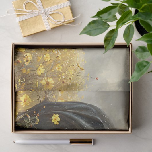 黄色の野生の花の切り離し付きの黒いスタリオン 薄葉紙 (ギフト)