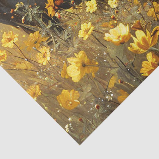 黄色の野生の花の切り離し付きの黒いスタリオン 薄葉紙 (詳細)